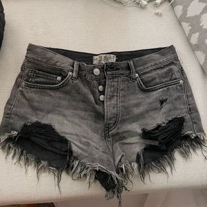 black free people denim ripped shorts